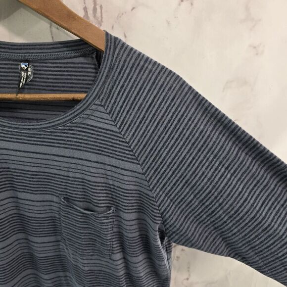 Kuhl Shirt Womens Medium Gray Rae Striped Long Sleeve Crew Neck Tee T Pocket - Picture 9 of 10